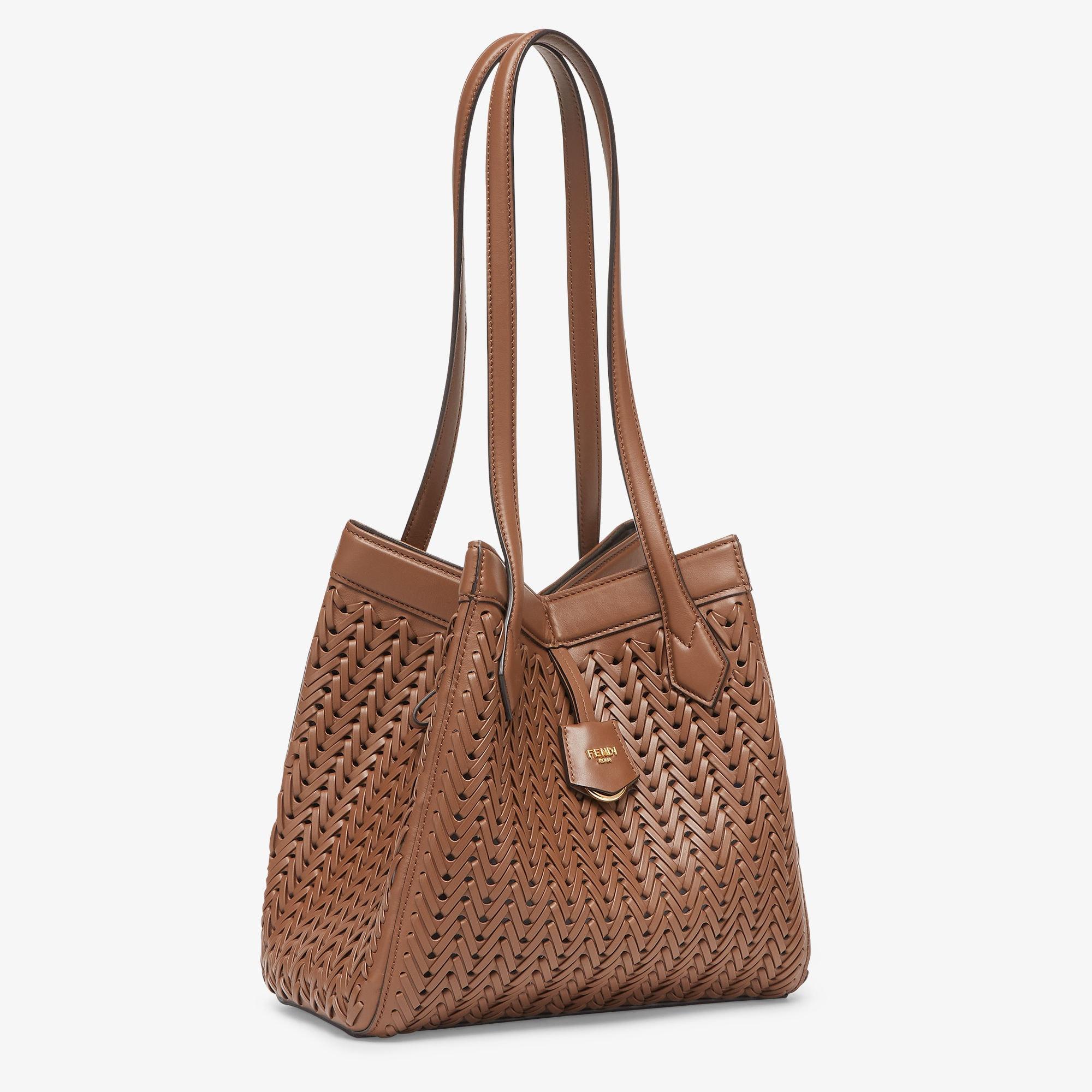 Fendi Origami MediumBrown interlaced leather bag that can be transformed Product Image