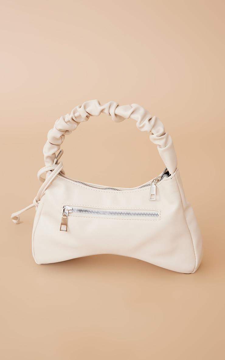 Cream PU Ruched Handle Zip Shoulder Bag Product Image