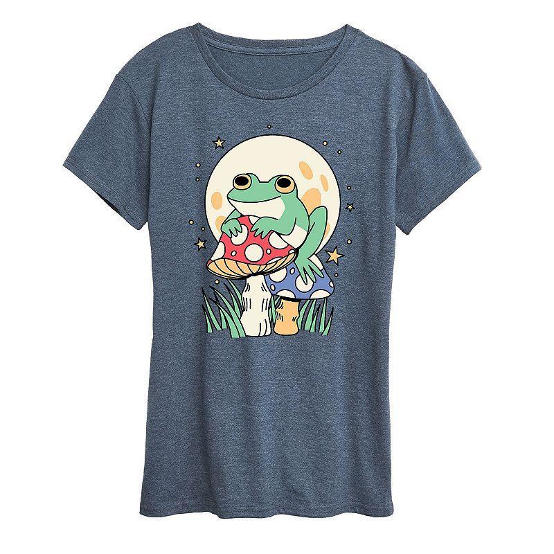 Womens Frog And Mushrooms Graphic Tee, Girls Grey Blue Product Image