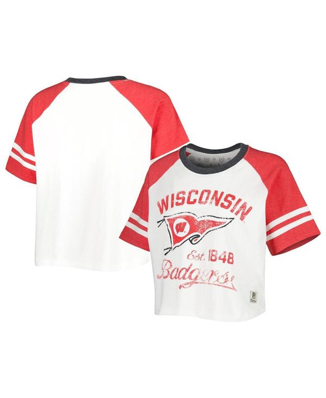 Womens Pressbox White Distressed Wisconsin Badgers Melange Beaumont Cropped Raglan T-shirt Product Image