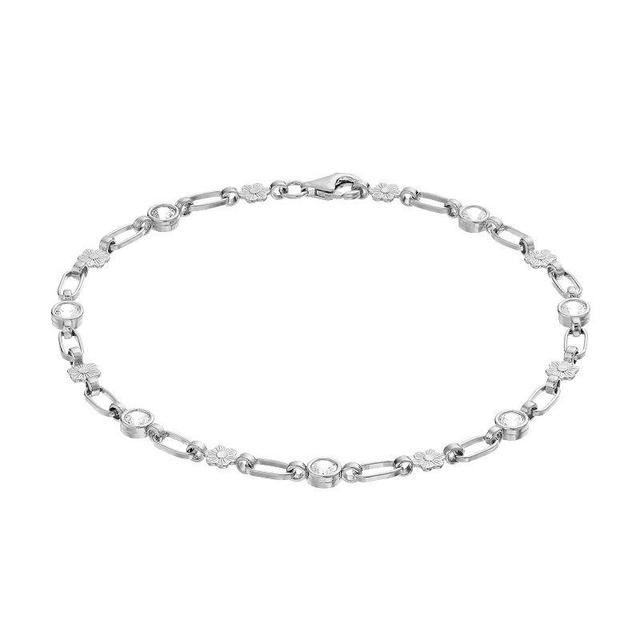 Kristen Kesho Sterling Silver Lab-Created White Sapphire Flower Link Bracelet, Womens Product Image