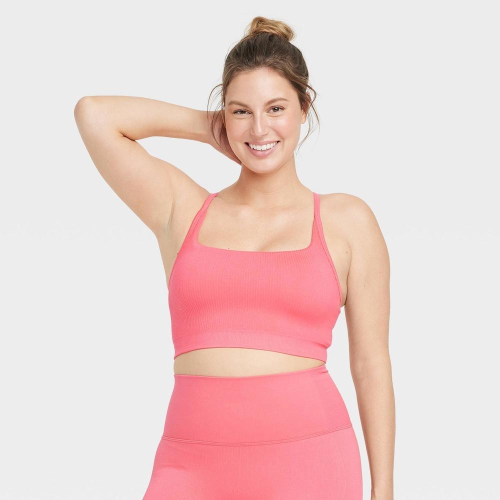 Womens Seamless Light Support Rib Sports Bra - All In Motion Coral XL Product Image