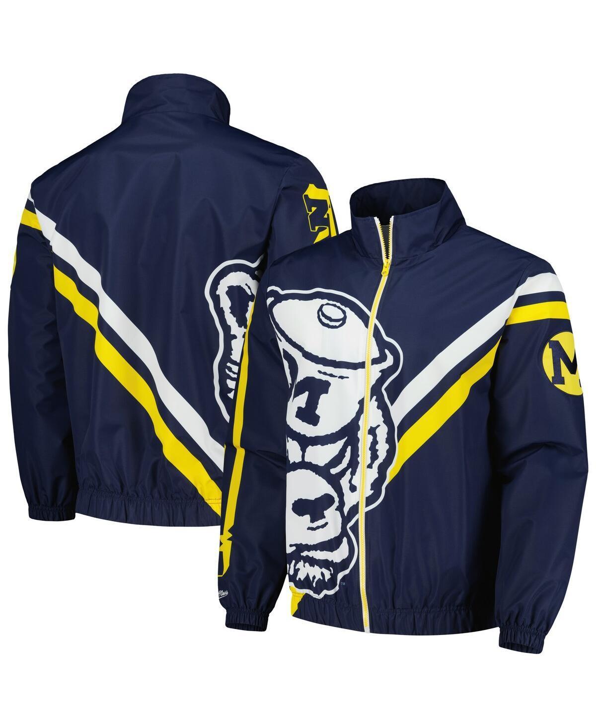 Mens Mitchell & Ness Navy Michigan Wolverines Exploded Logo Warm Up Full-Zip Jacket Product Image