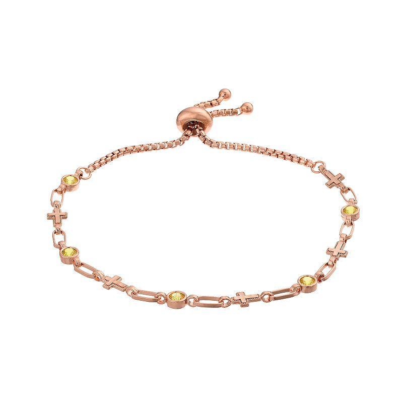 Kristen Kesho Sterling Silver Lab-Created Yellow Sapphire & Cross Link Adjustable Bolo Bracelet, Womens Pink Tone Product Image