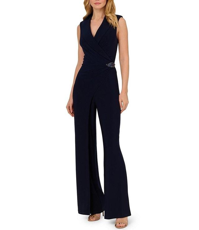 Adrianna Papell Stretch Jersey V Neckline Sleeveless Tuxedo Jumpsuit Product Image