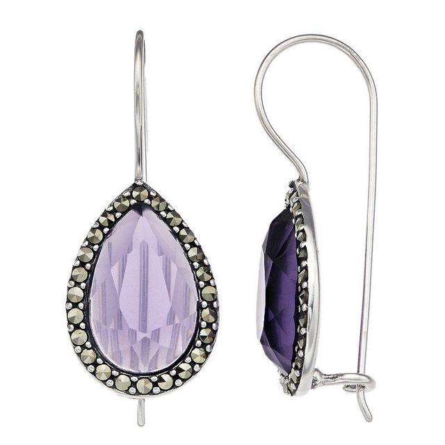 Tori Hill Marcasite & Purple Glass Teardrop Earrings, Womens, Silvertone Product Image