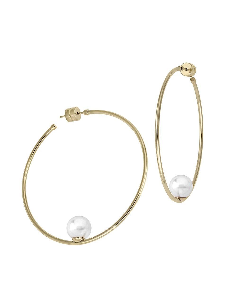 Womens Marianela 18K Gold-Plated Steel & Faux White Pearl Hoop Earrings Product Image