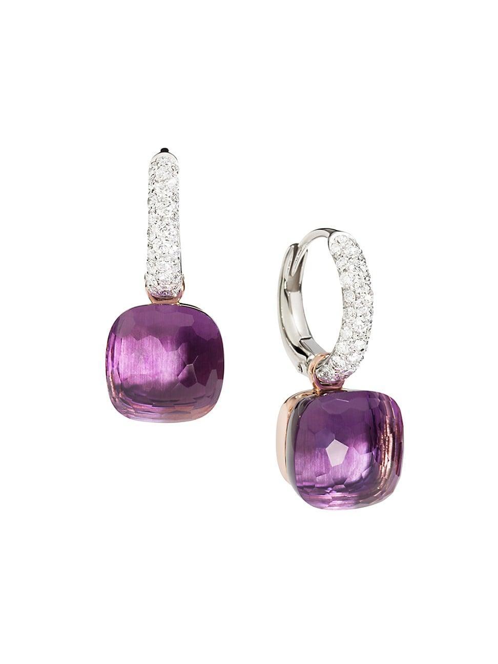 Womens Nudo Two-Tone 18K Gold, Amethyst, & Diamond Drop Earrings Product Image