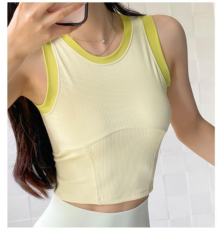 Crew Neck Contrast Trim Crop Sports Bra Top Product Image