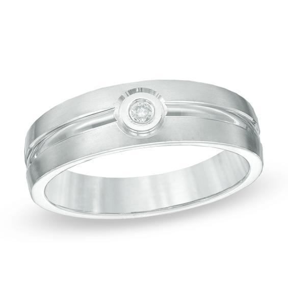 Men's Diamond Accent Center Groove Wedding Band in 10K White Gold Product Image