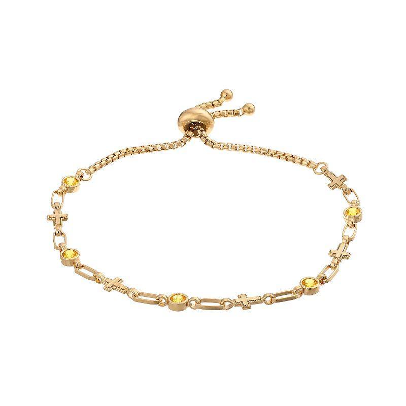 Kristen Kesho Sterling Silver Lab-Created Yellow Sapphire & Cross Link Bracelet, Womens, Size: 9.50 Product Image