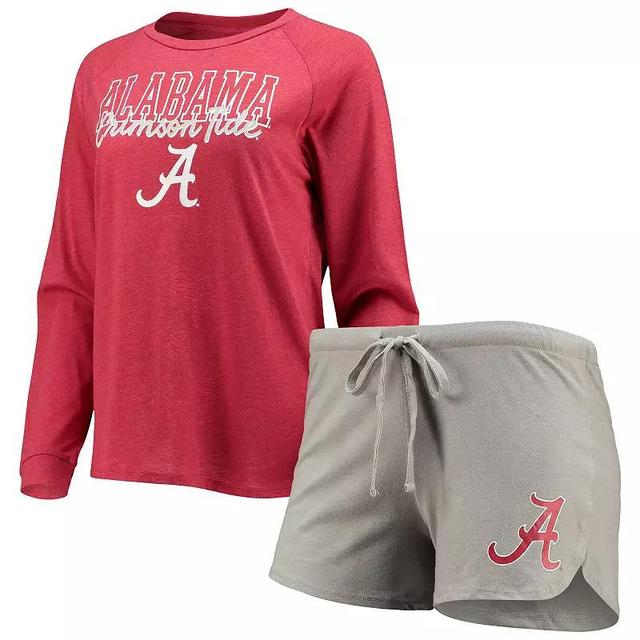 Womens Concepts Sport Crimson/Gray Alabama Crimson Tide Raglan Long Sleeve T-Shirt & Shorts Sleep Set Product Image