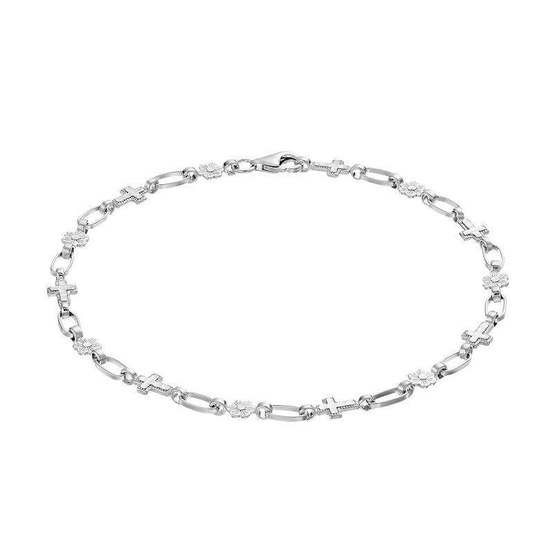 Kristen Kesho Sterling Silver Flower & Cross Link Bracelet, Womens Product Image