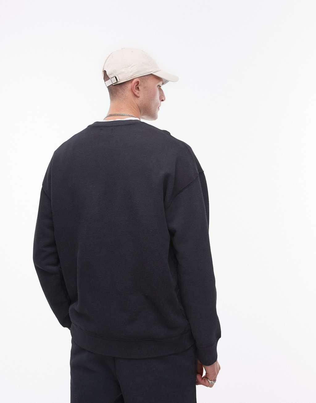 Topman washed oversized sweatshirt in black Product Image