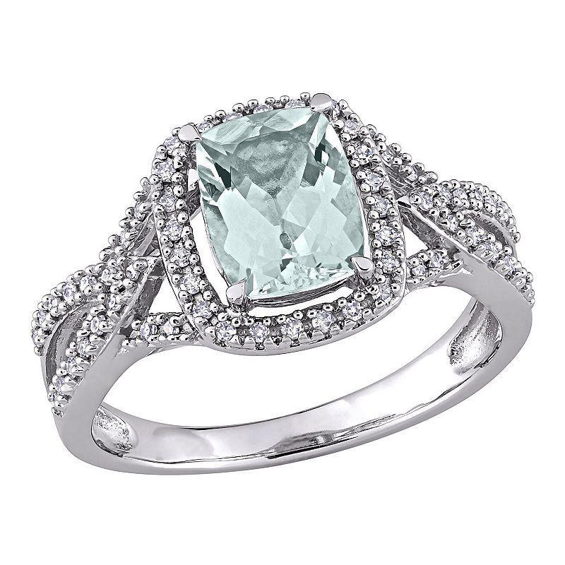 Stella Grace 10K White Gold Aquamarine & 1/6 Carat T.W. Diamond Ring, Womens Blue Product Image