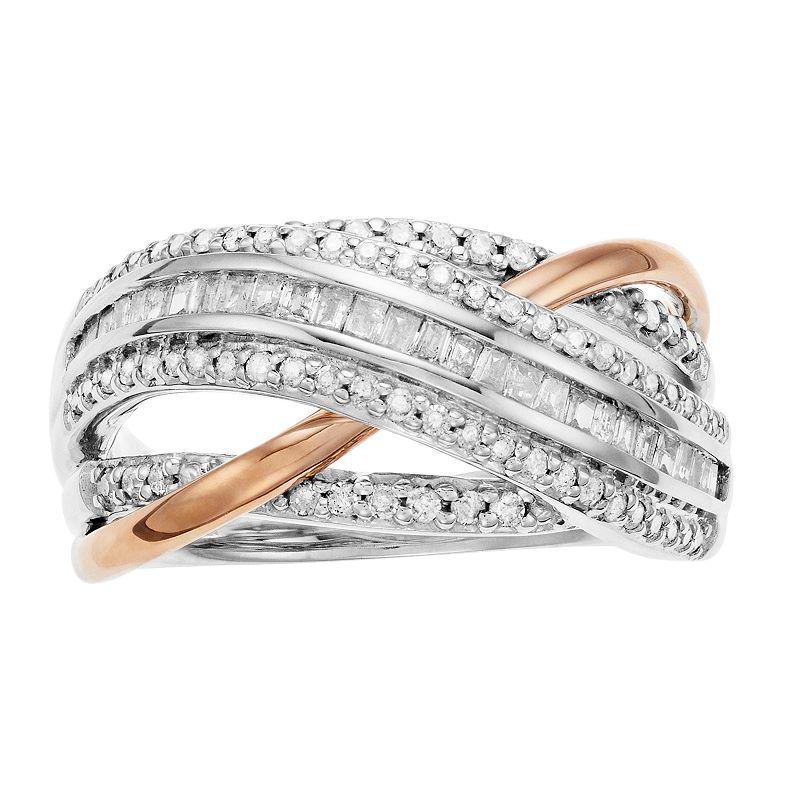 Two-Tone 10k Rose Gold & 10k White Gold 1/2 Carat T.W. Diamond Ring, Womens 10k Gold Product Image