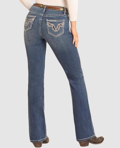 Rock & Roll Denim® Ladies' Mid Rise Cowhide Embroidered Boot Cut Jeans Product Image