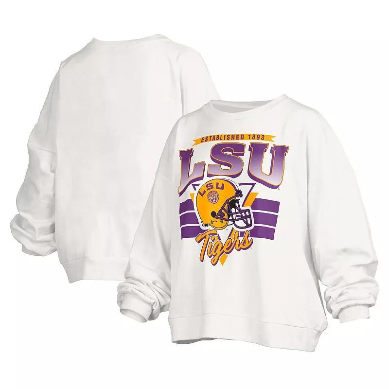 Womens Pressbox LSU Tigers Janice Retro Logo Oversized Pullover Sweatshirt Product Image