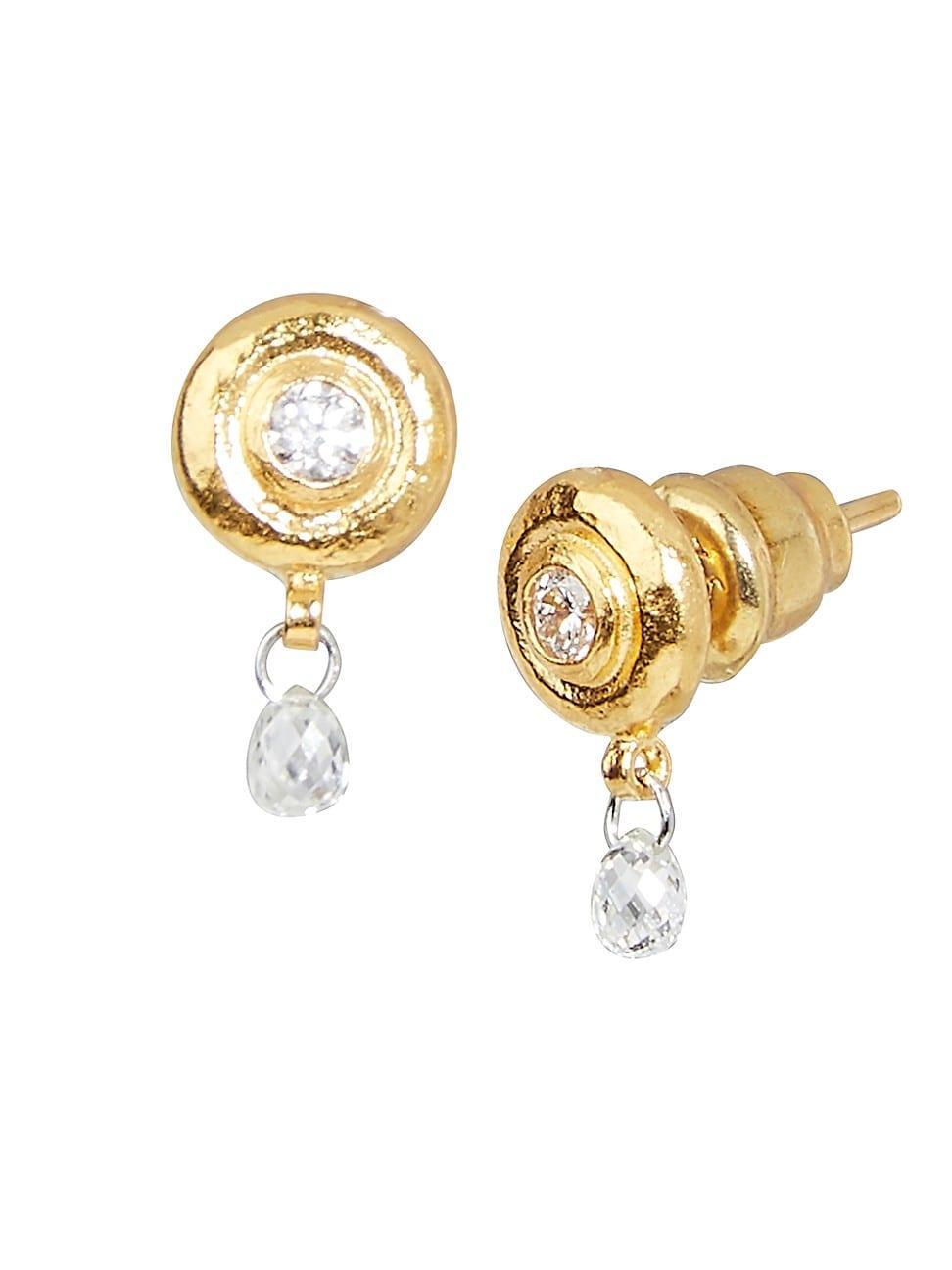 Womens Droplet 24K Yellow Gold & Diamond Drop Stud Earrings Product Image