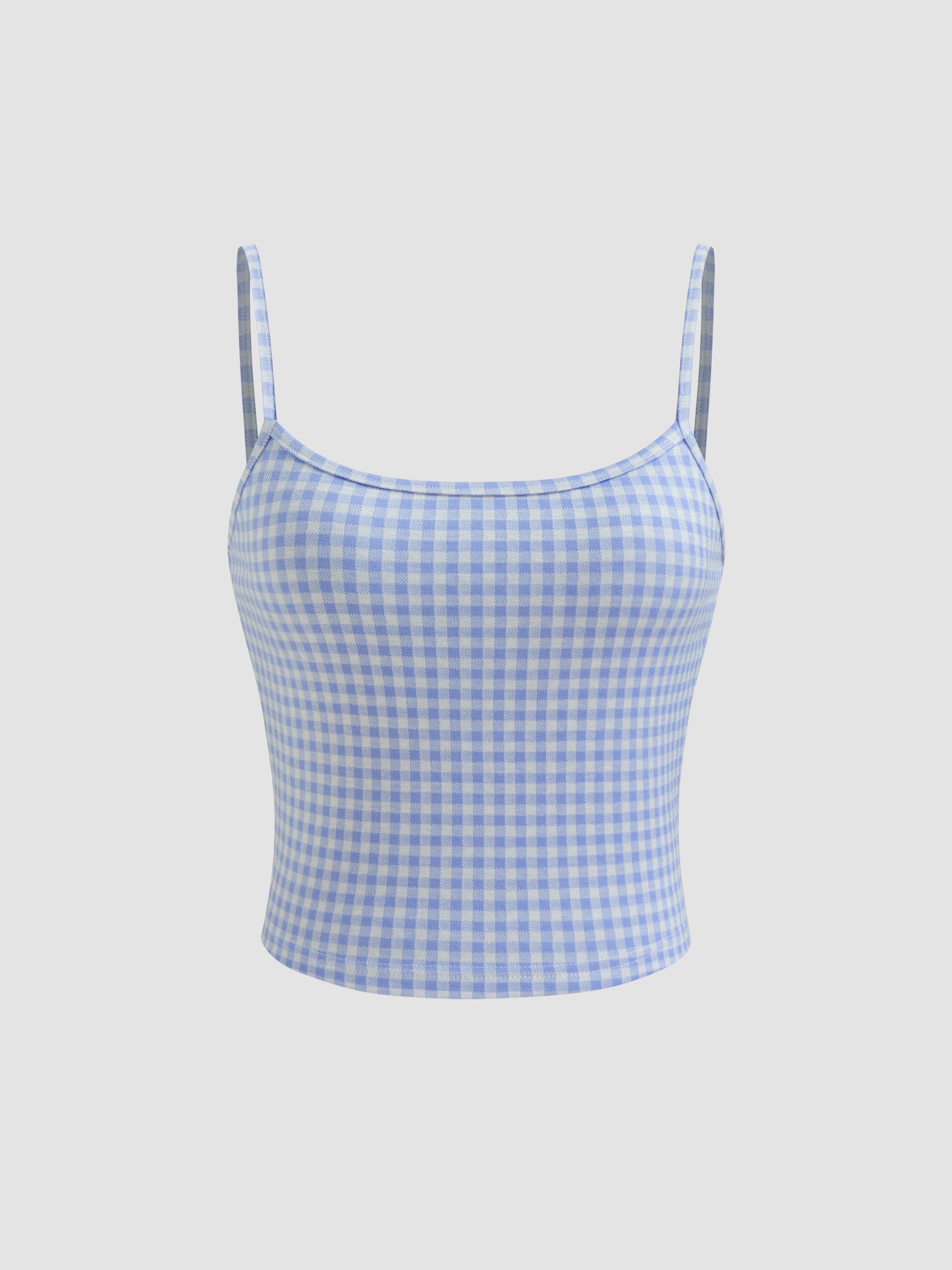 Round Neckline Gingham Cami Top Product Image