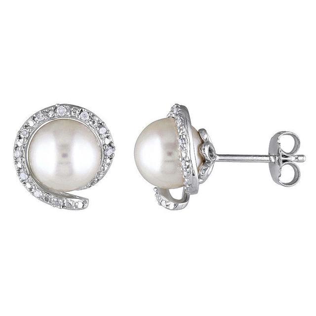 Stella Grace Freshwater Cultured Pearl & 1/10 Carat T.W Diamond Stud Earrings, Womens, Sterling Product Image