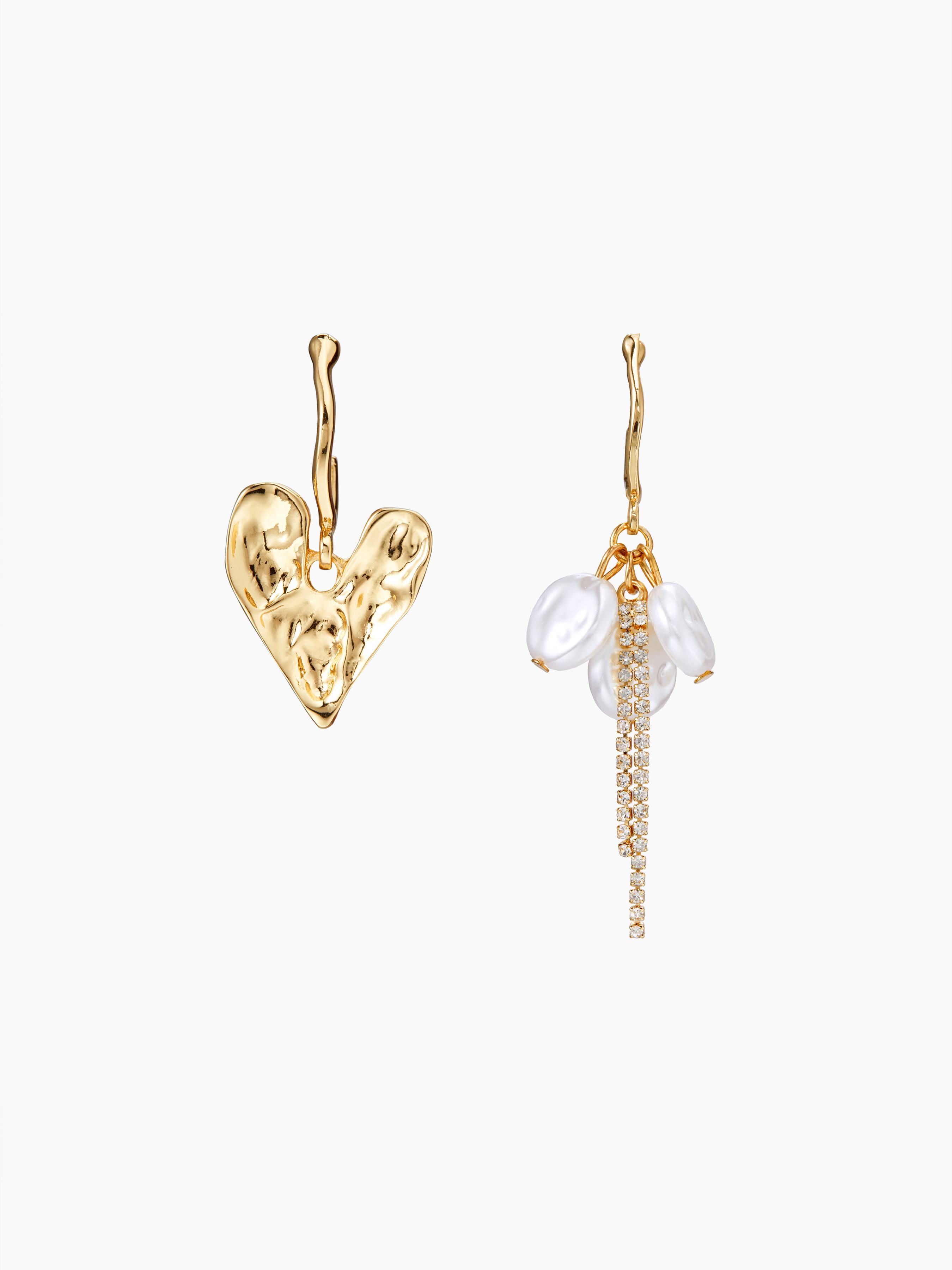 HEART & FUAX PEARL RHINESTONE DROP EARRINGS Product Image