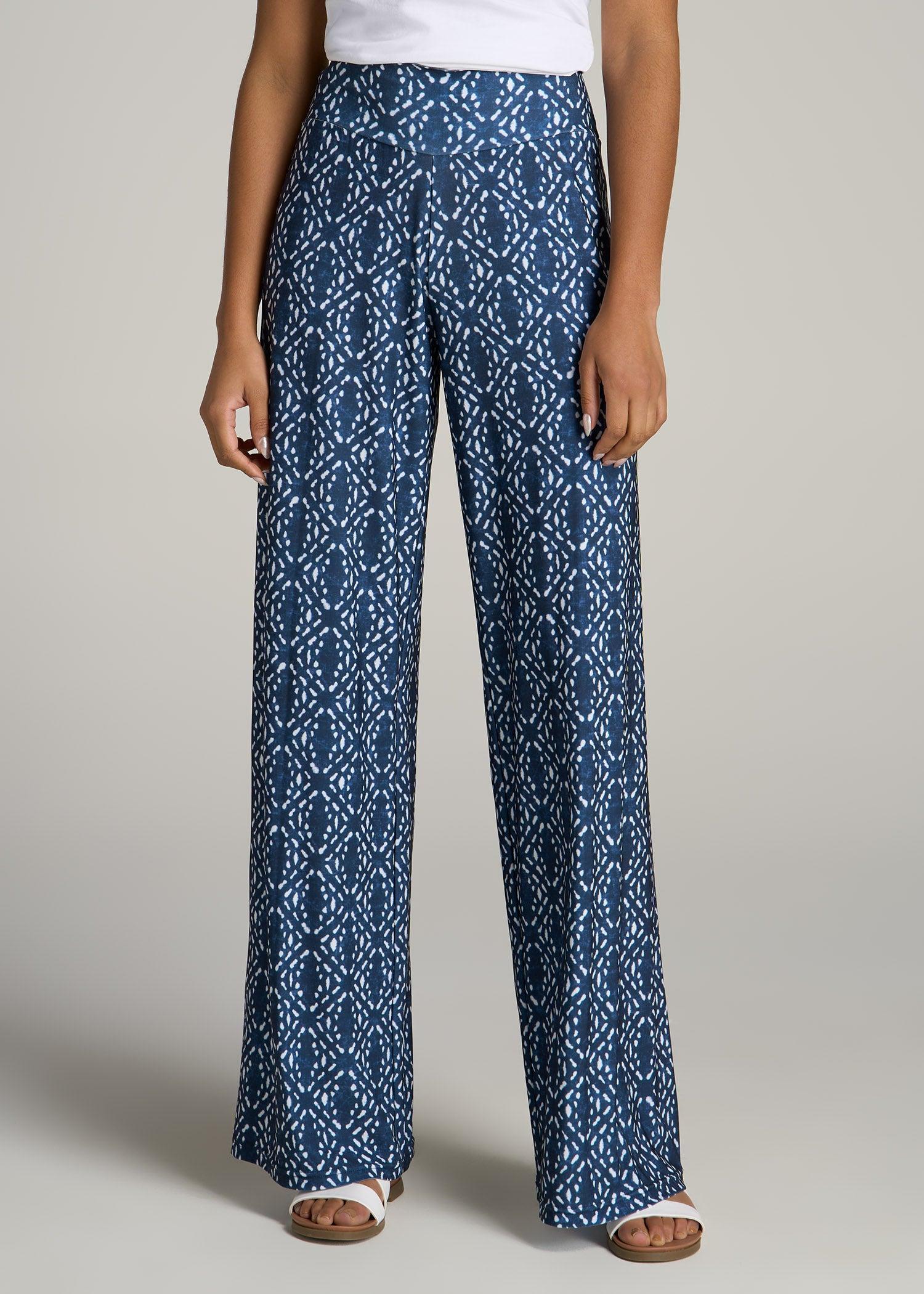 Pull On Breezy Wide Leg Pants for Tall Women in Indigo Tribal Print Female Product Image