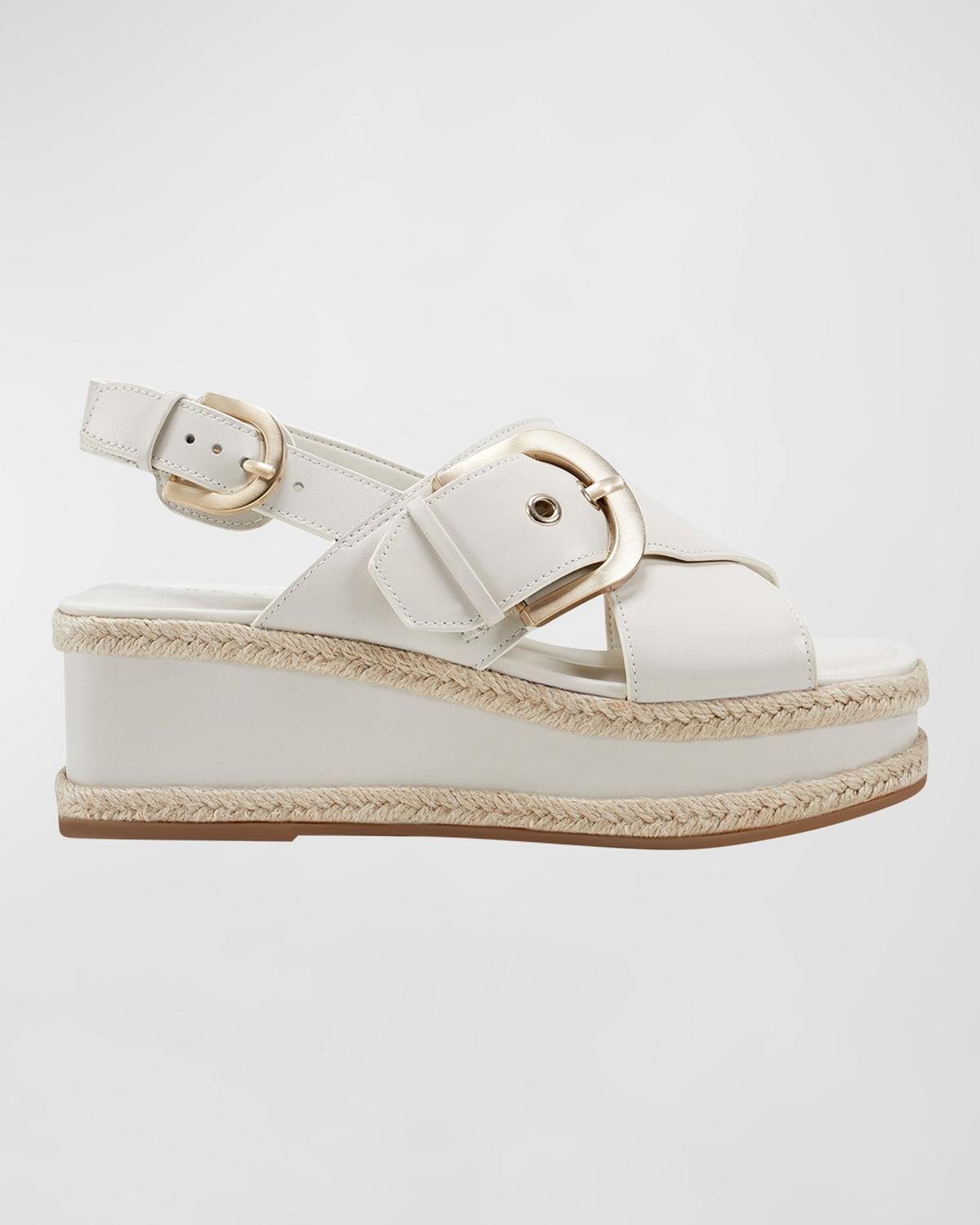 Leather Crisscross Buckle Wedge Sandals Product Image