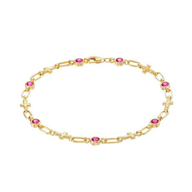 Kristen Kesho Sterling Silver Lab-Created Ruby Cross Link Bracelet, Womens Gold Tone Product Image