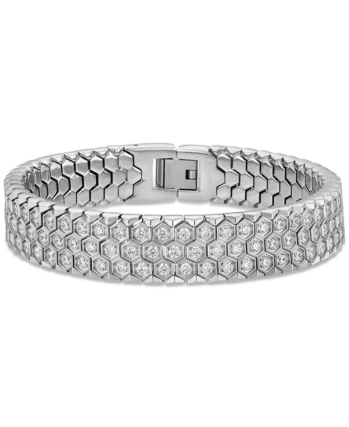 Esquire Mens Jewelry Cubic Zirconia Honeycomb Link Bracelet in Stainless Steel, Created for Macys Product Image