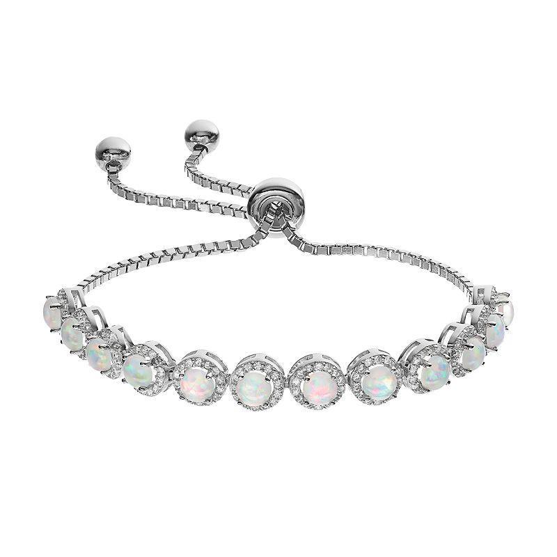 Sterling Silver Lab-Created Opal & Cubic Zirconia Bolo Bracelet, Womens, White Product Image