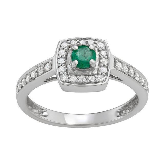 14k White Gold 1/3 Carat T.W. Diamond & Gemstone Halo Engagement Ring, Womens Green Product Image