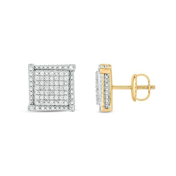 Men's 1/3 CT. T.w. Square Multi-Diamond Tapered Frame Stud Earrings in 10K Gold Product Image