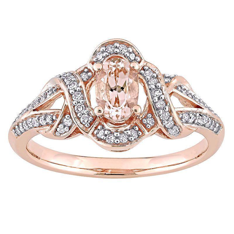 Stella Grace 10k Rose Gold Morganite & 1/5 Carat T.W. Diamond Crossover Ring, Womens Pink Product Image