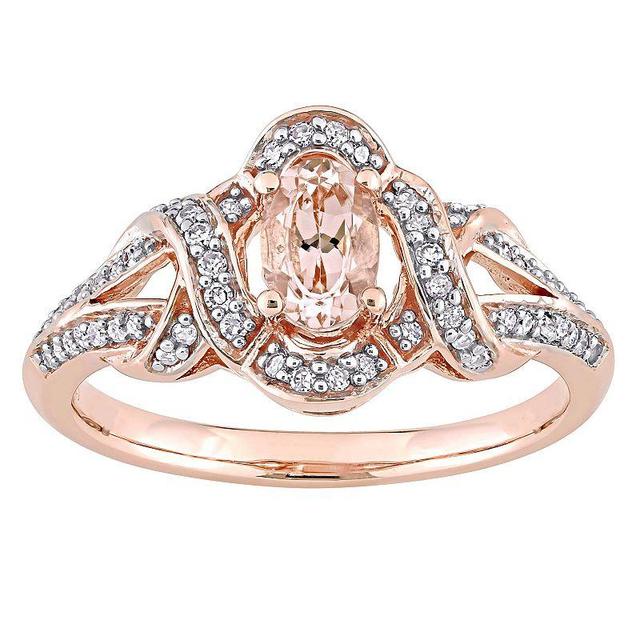 Stella Grace 10k Rose Gold Morganite & 1/5 Carat T.W. Diamond Crossover Ring, Womens Pink Product Image