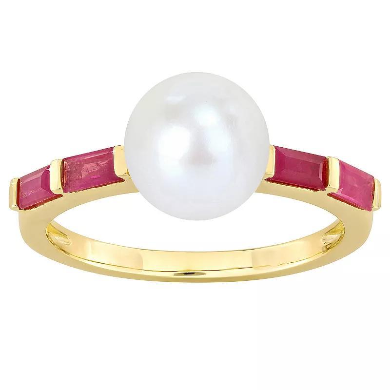 Stella Grace 10k Gold Freshwater Cultured Pearl & Ruby Stackable Ring, Womens Product Image