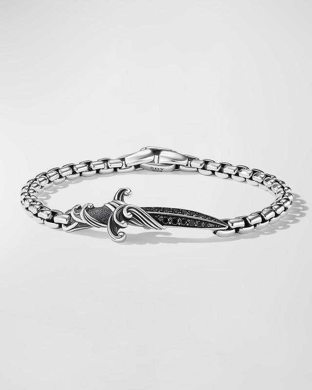 Mens Waves Dagger Bracelet in Silver with Black Diamonds, 5mm, 5.5L Product Image