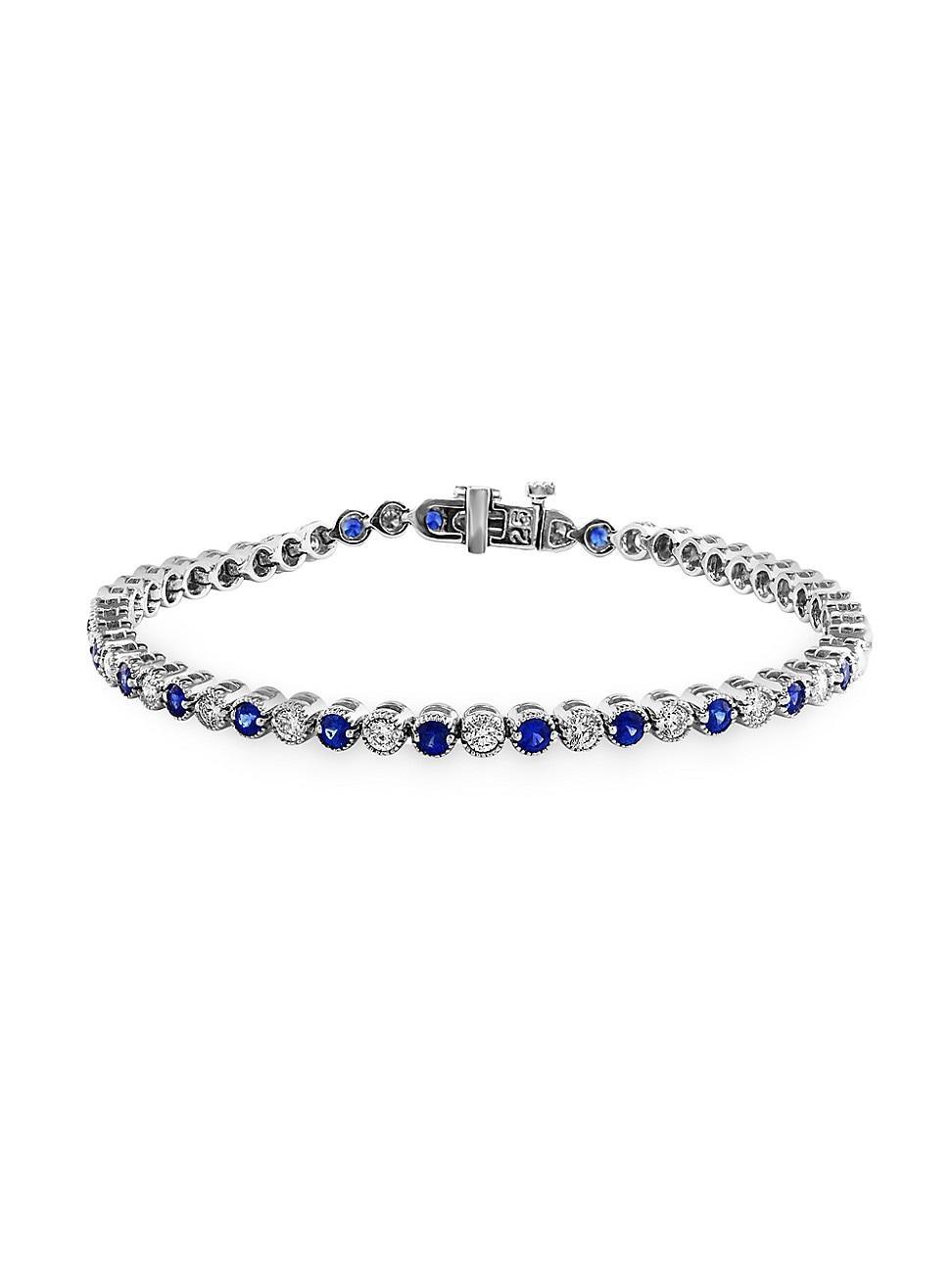 Womens 14K White Gold, Sapphire & 1.31 TCW Diamond Tennis Bracelet Product Image