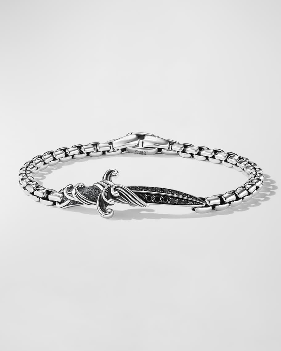 Mens Waves Dagger Bracelet in Silver with Black Diamonds, 5mm, 5.5L Product Image