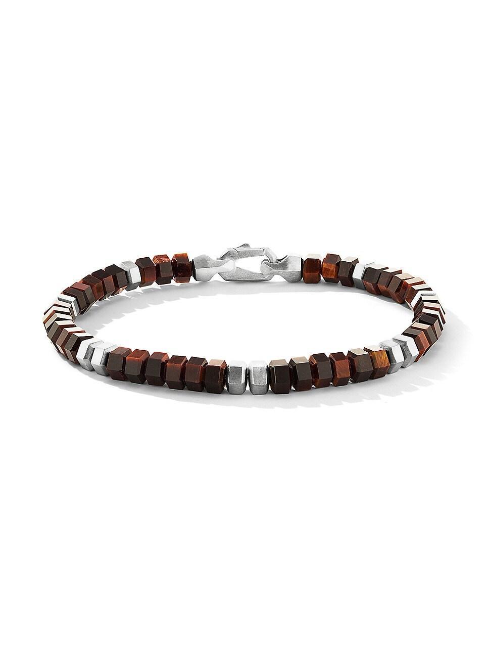 Mens Hex Bead Bracelet in Sterling Silver Product Image