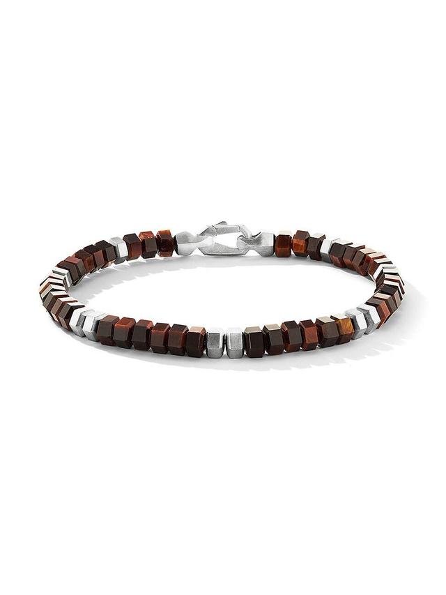 Mens Hex Bead Bracelet in Sterling Silver Product Image