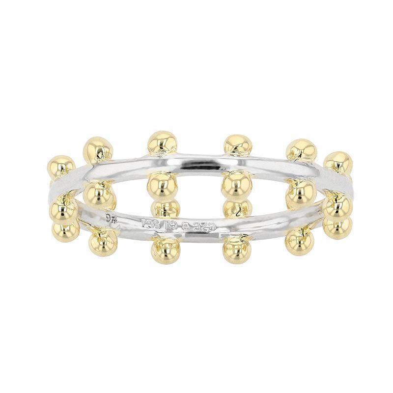 Rhodium and 14K Gold Plated Bead Band Ring, Womens Two Tone Product Image