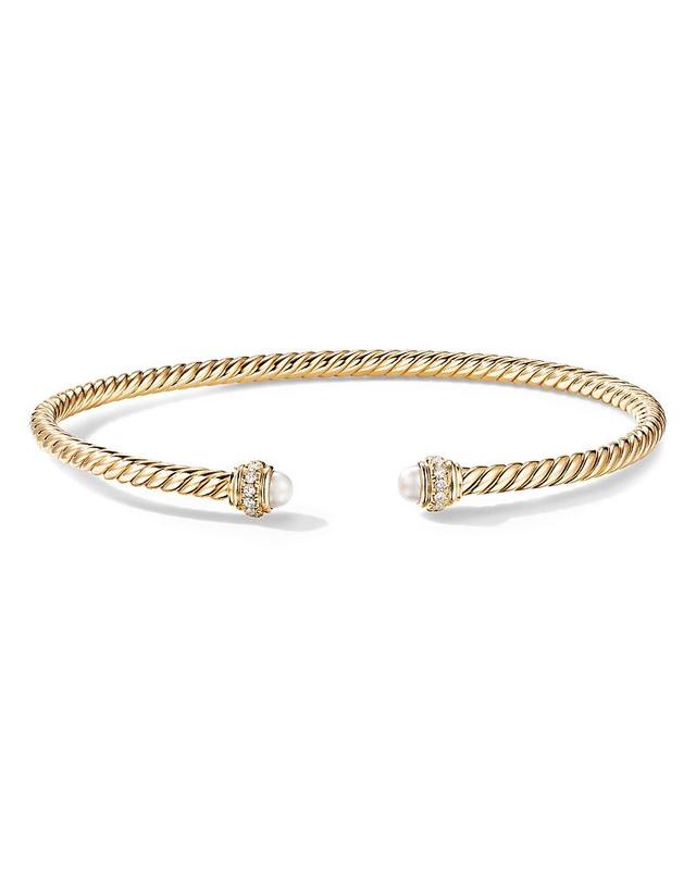 David Yurman 18K Yellow Gold Cablespira Bracelet with Cultured Freshwater Pearls & Diamonds Product Image