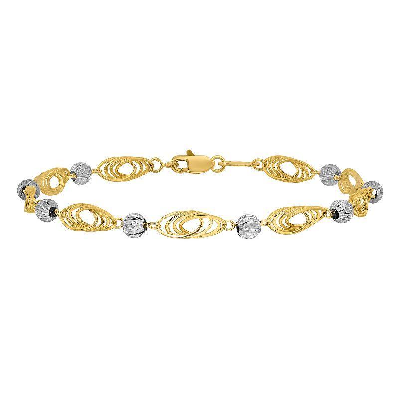 14k Gold Two Tone Oval Links & Beads Bracelet, Womens 14k Two Tone Product Image