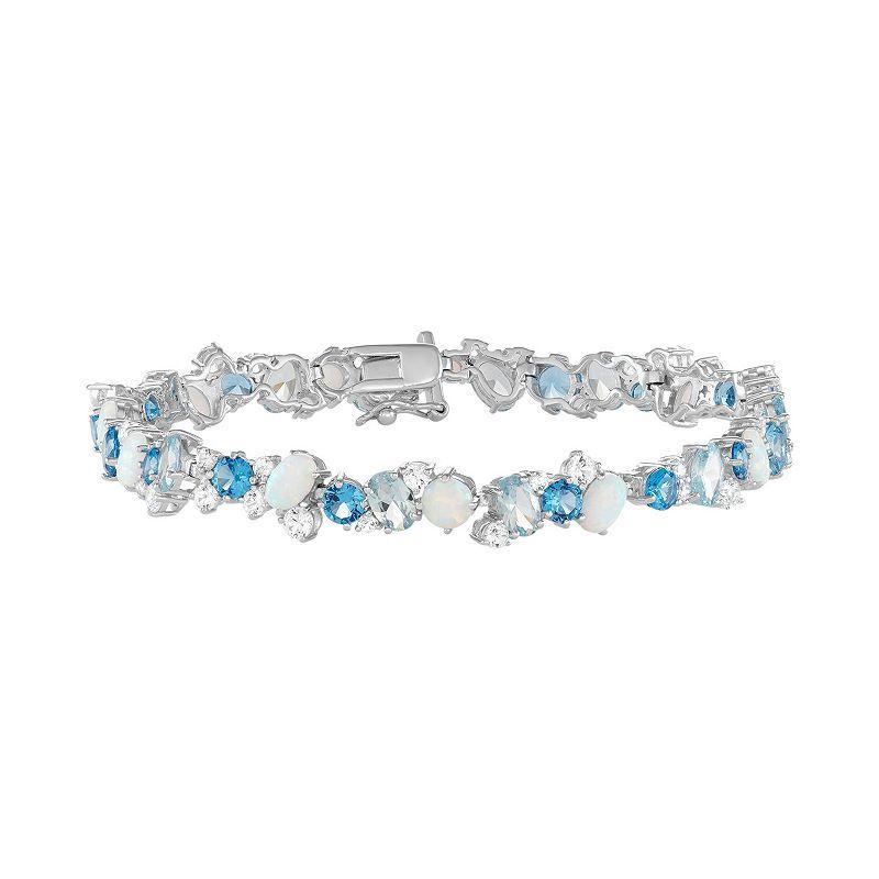 Sterling Silver Lab-Created Opal, Lab-Created White Sapphire & Lab-Created Spinel Bracelet, Womens Product Image