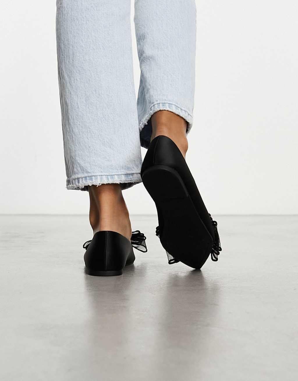 ASOS DESIGN Lila bow ballet in black Product Image