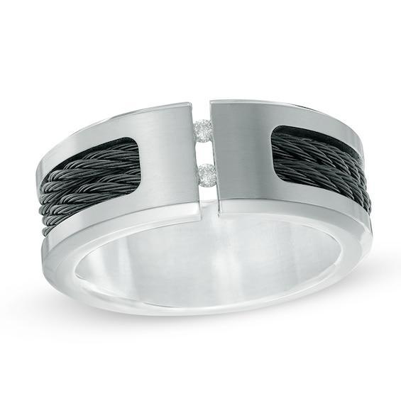 Men's Diamond Accent Cable Inlay Wedding Band in Two-Tone Titanium Product Image