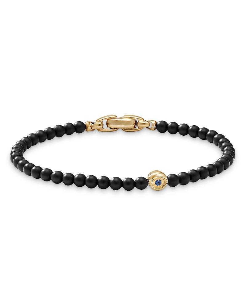 Mens Spiritual Beads Evil Eye Bracelet with Black Onyx, Sapphire and 18K Yellow Gold Product Image