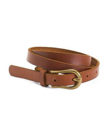 Leather Skinny Belt With Equestrian Buckle For Women Product Image