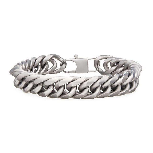 Mens Stainless Steel Matte Finished Cuban Bracelet Silver Product Image